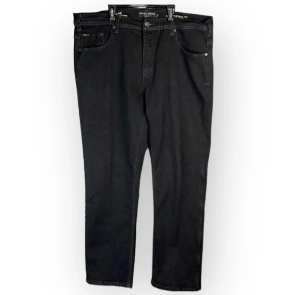 POINT ZERO Gold Mens Modern Fit Jeans Black Denim Ankle Zip Straight Leg Size 42 - Picture 2 of 12
